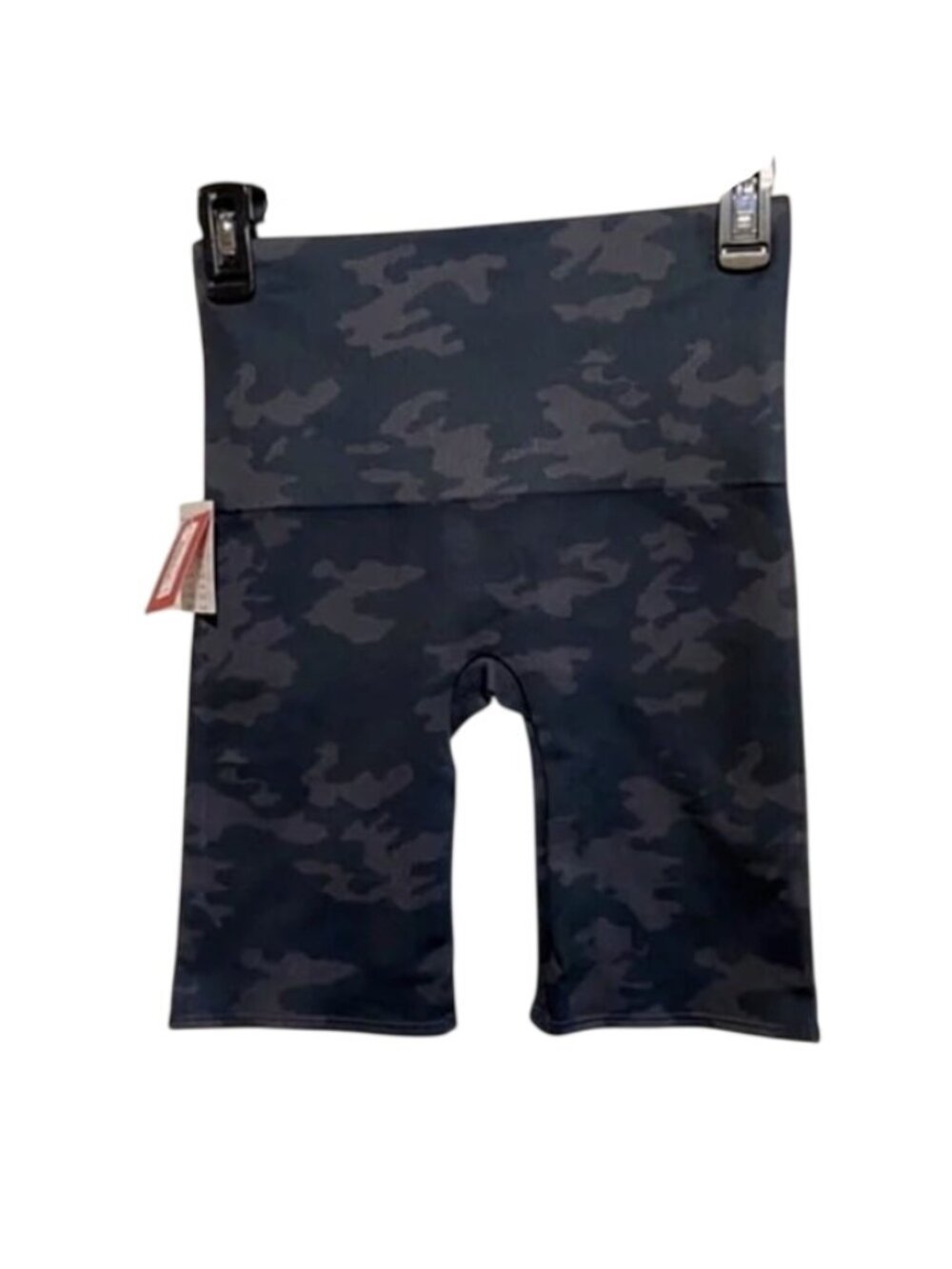 NWT Spanx Women's Black Camo Slimming Pull on Bike Shorts Yoga Hiking Athletic - Picture 1 of 4